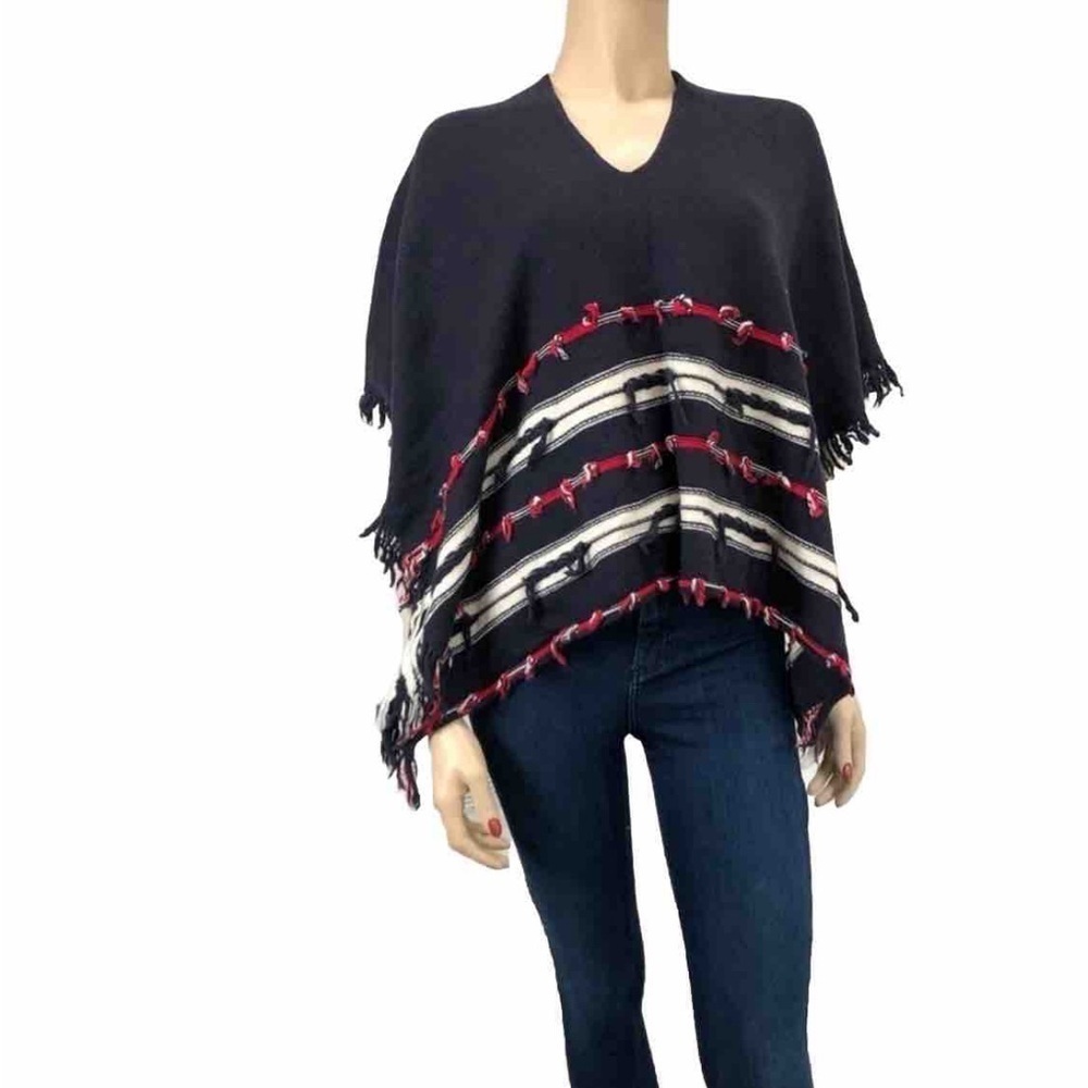 Sep by September 18 poncho blue,red, white boho